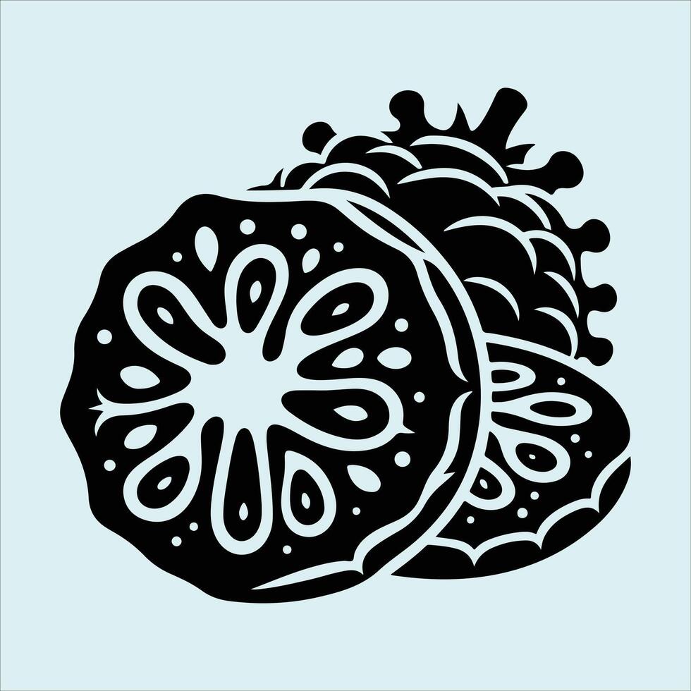 Noni Fruit Silhouette Collection Featuring Whole Fruits Leaves and Cut Pieces for Health Concepts vector