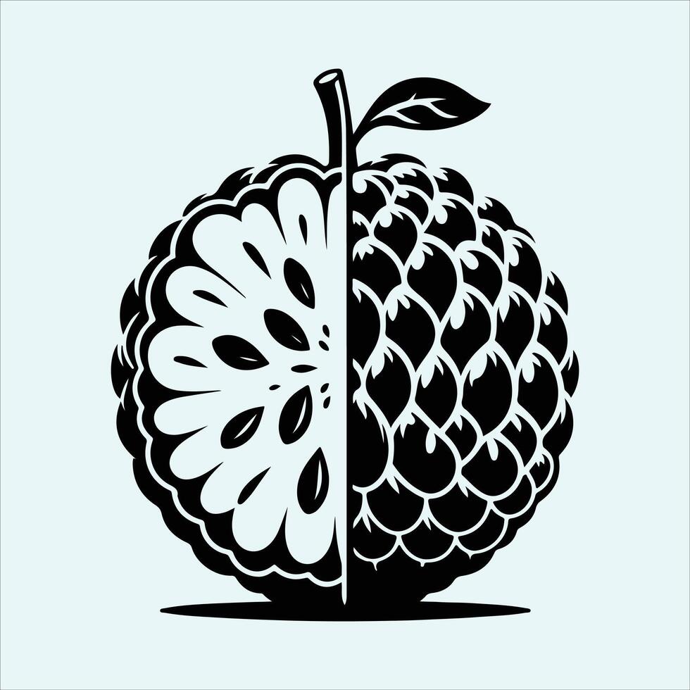 Herbal Annona Squamosa Fruit Shapes in Black Silhouette for Natural Health and Tropical Themes vector