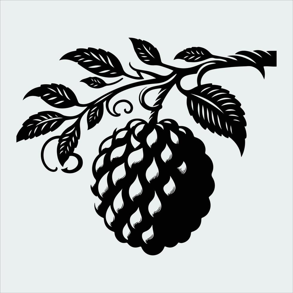 Annona Squamosa Black Silhouette Icons with Botanical Fruits for Organic and Food Projects vector