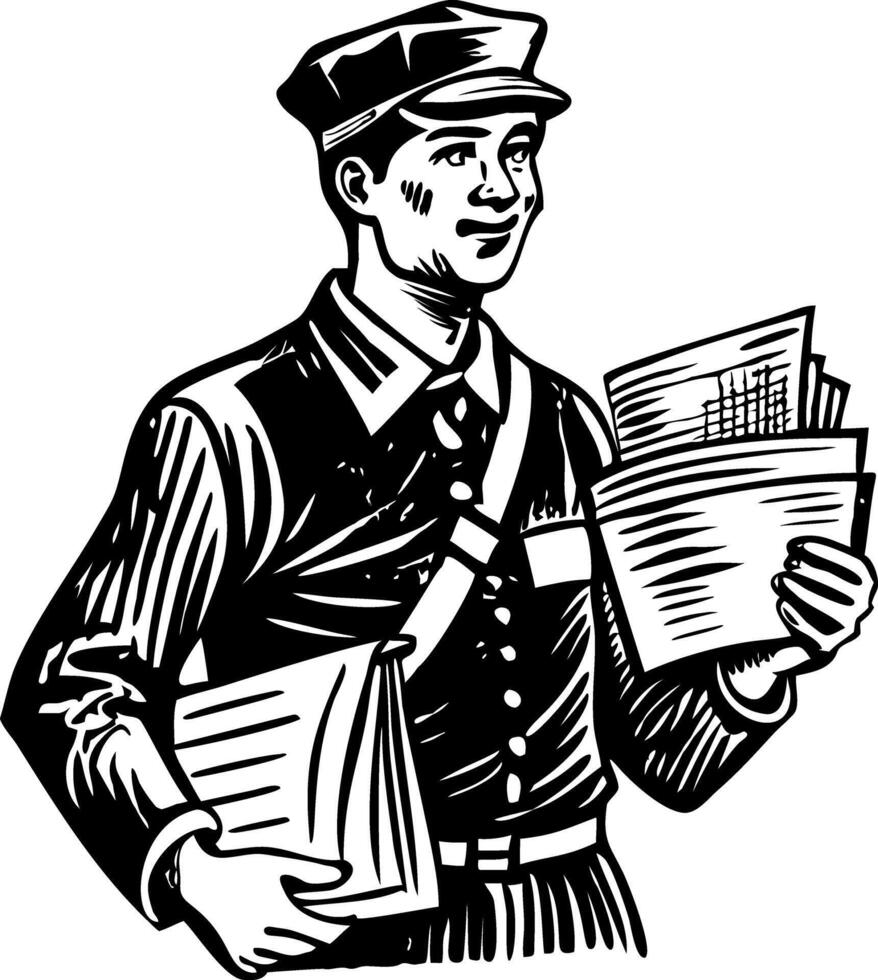 Newspaper boy illustration in vintage style vector