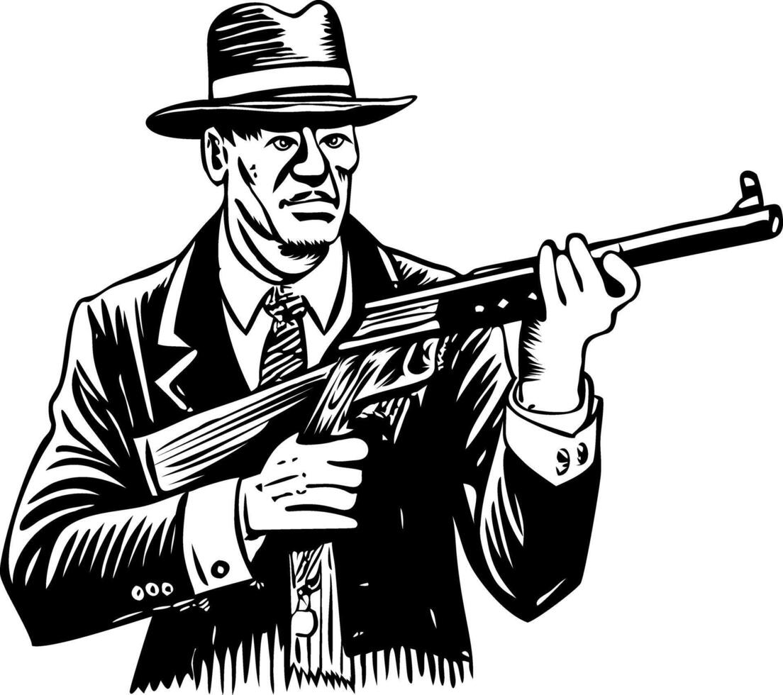 Mobster gun illustration in vintage style vector