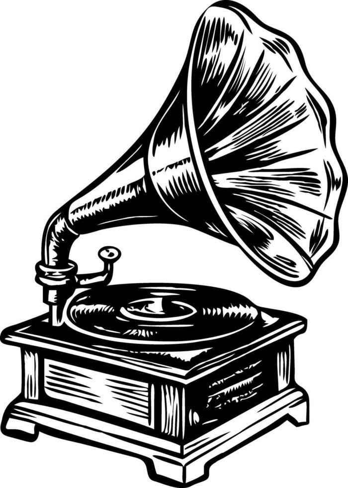 A sketchy style illustration showing phonograph vector