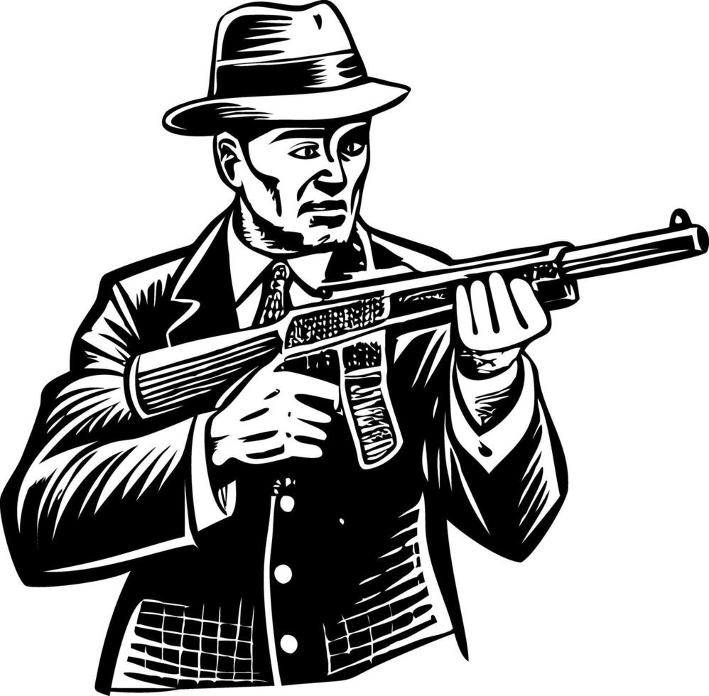 Gangster gun illustration in vintage style vector