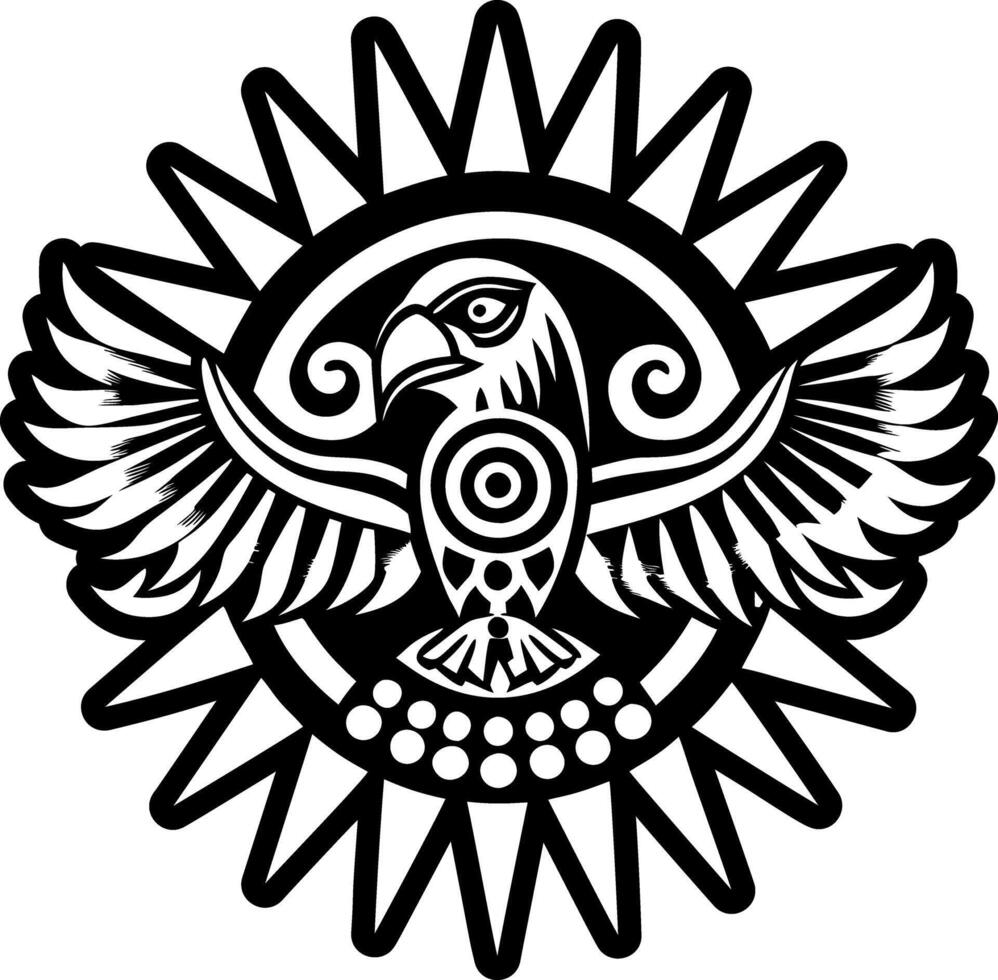A black and white image of an eagle with a sun vector