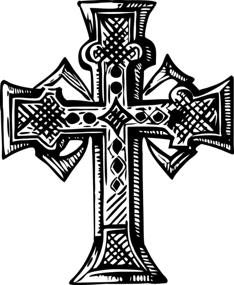 Gothic cross illustration in vintage style vector