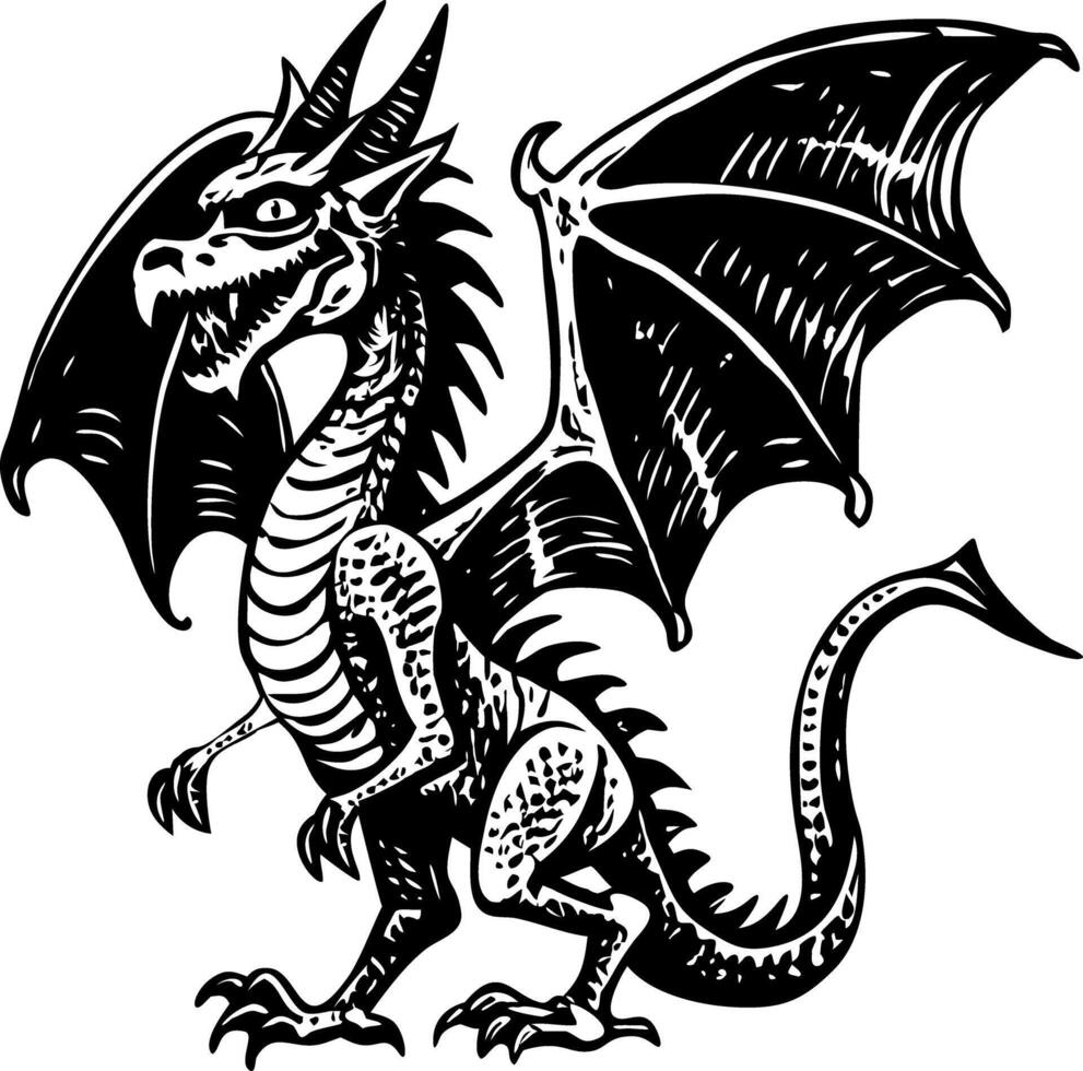 A vintage style illustration of gothic dragon vector