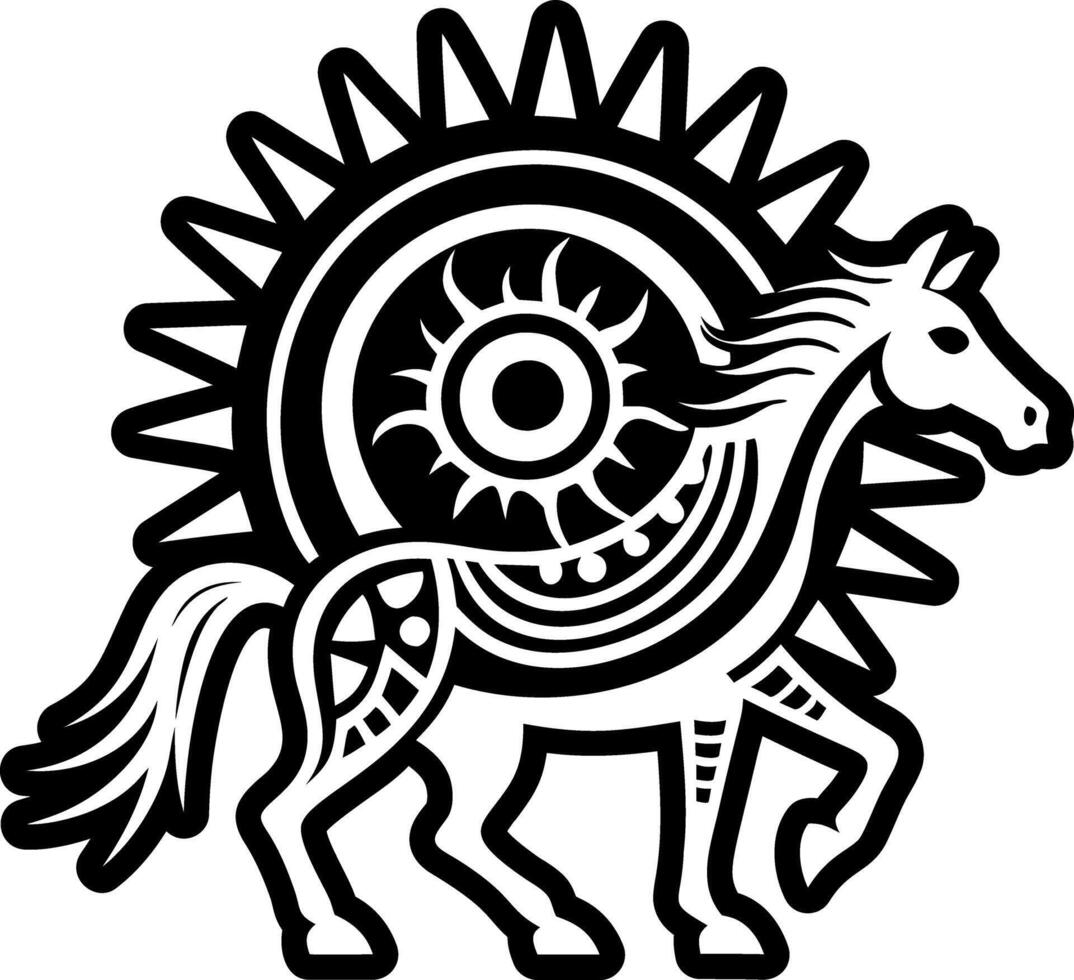 A horse with a sun on it in a tribal style vector
