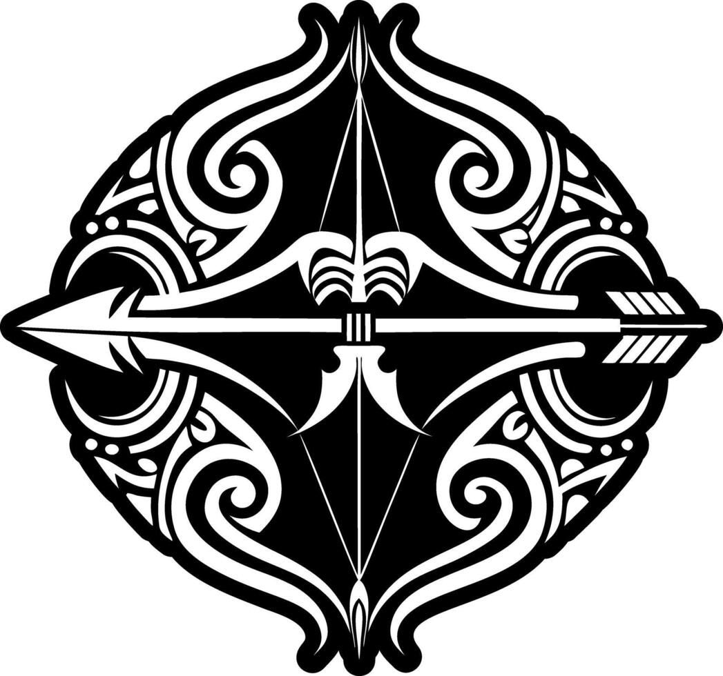 A solid style icon of hunting bow tattoo vector