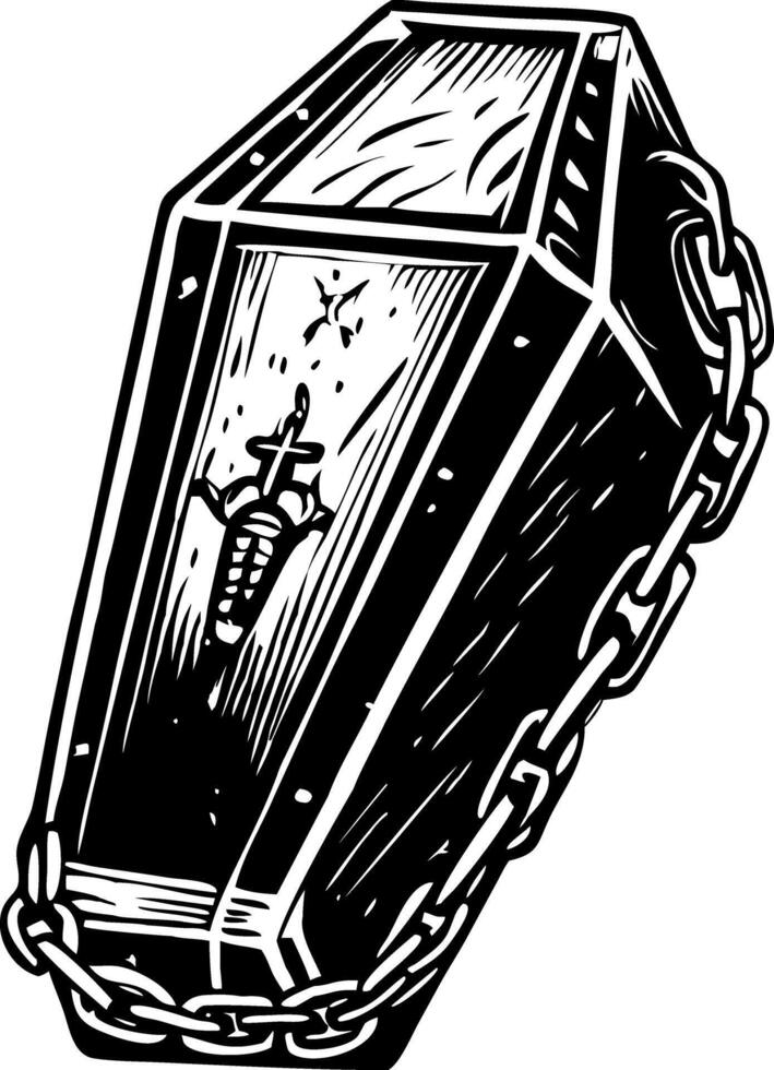 A vintage style illustration of coffin vector