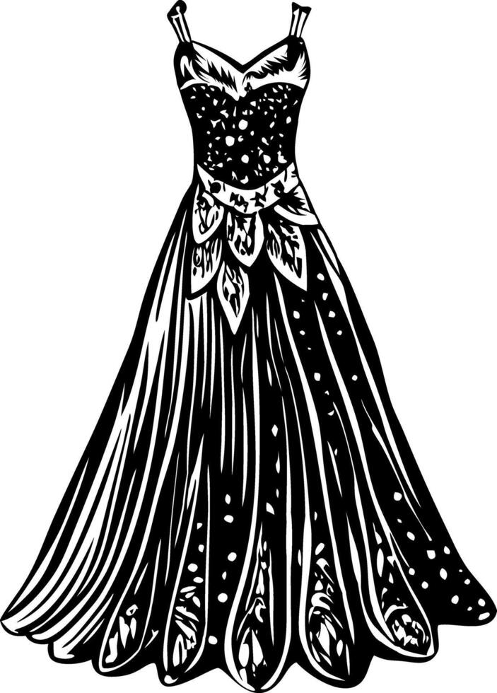 Beaded gown illustration in vintage style vector