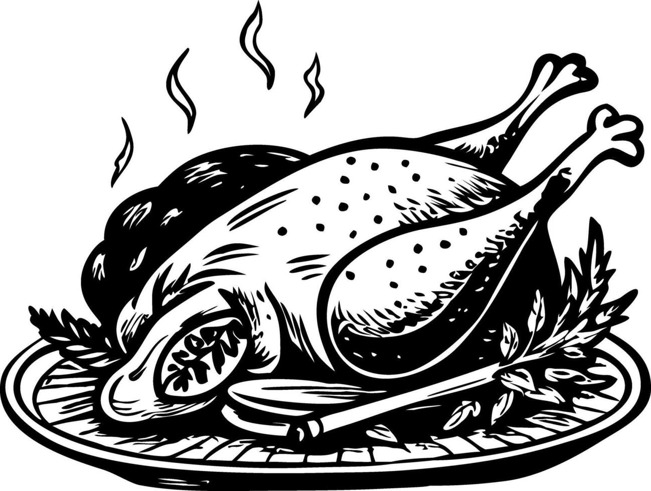 A vintage style illustration of roasted turkey vector
