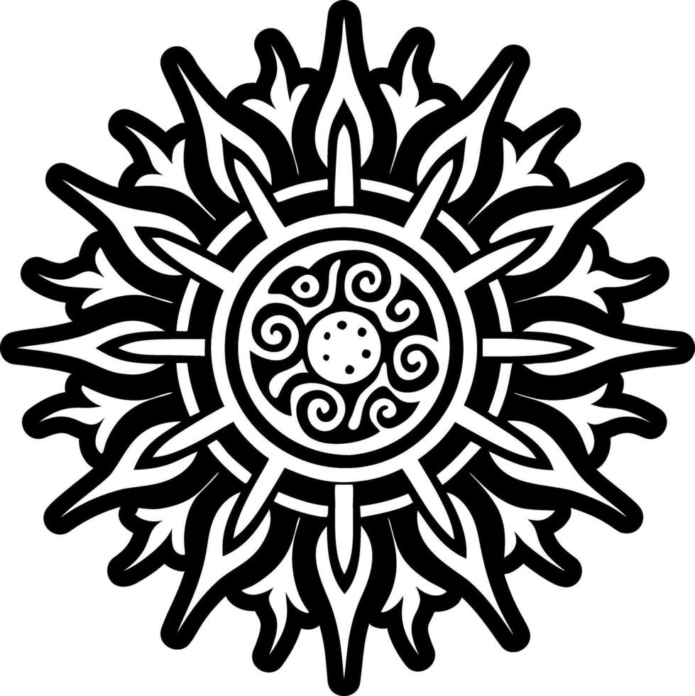 A black and white sun design with a circular design vector