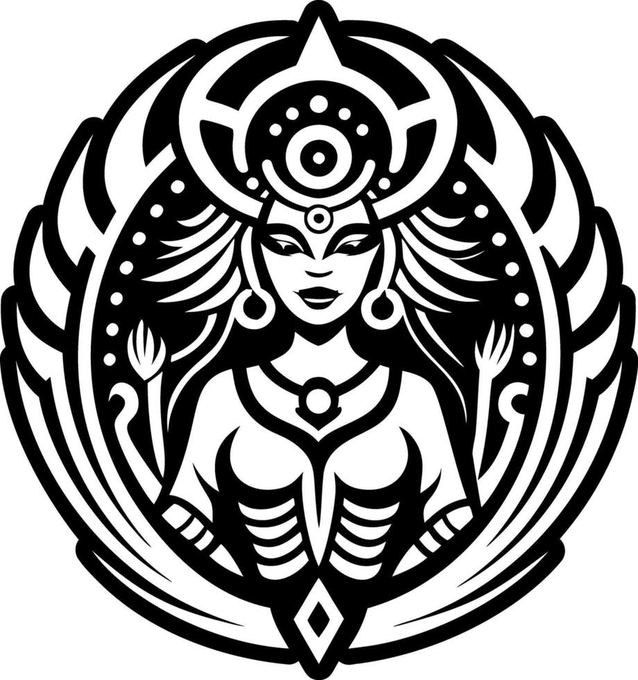 The goddess of the earth is depicted in a black and white design vector