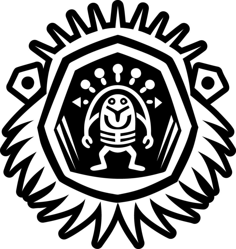 A black and white logo with a skull and a sun vector