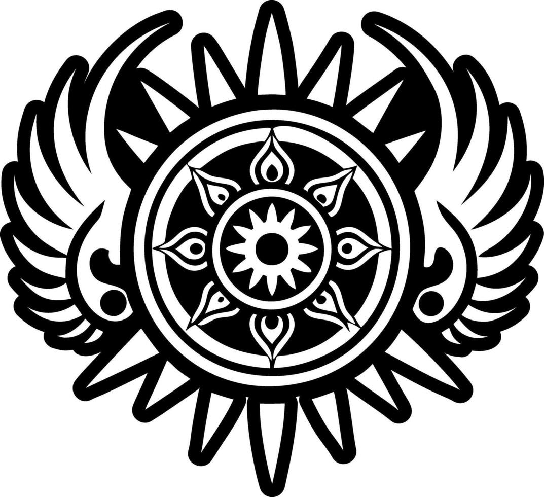 A filled style icon of winged sun tattoo vector