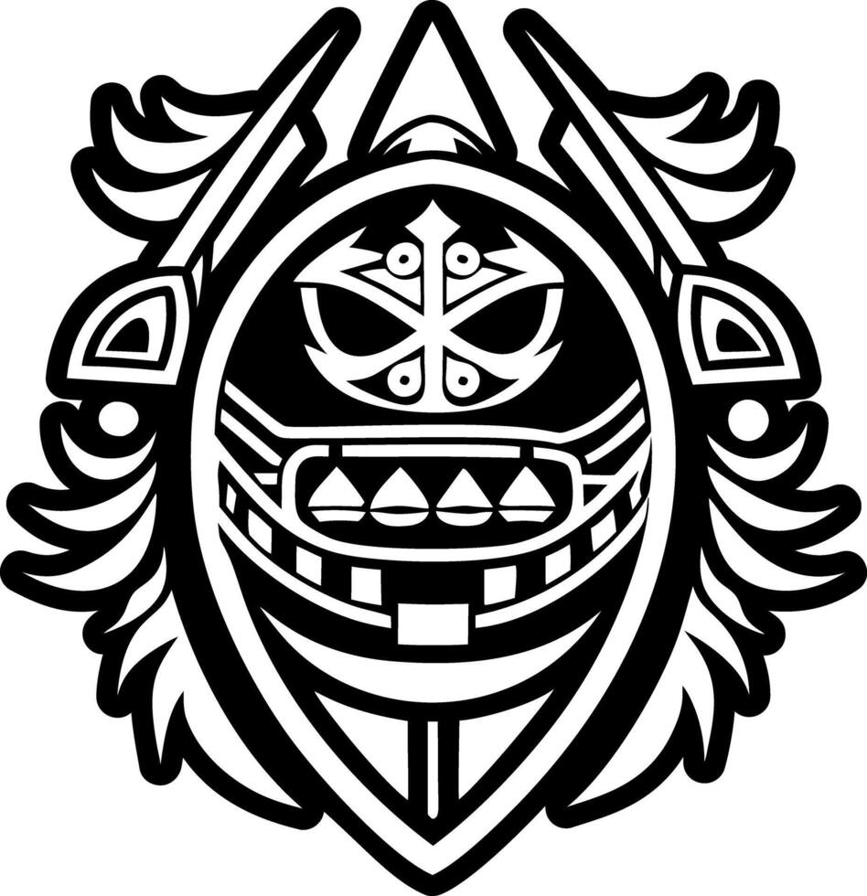 A tribal mask with a shield and feathers vector