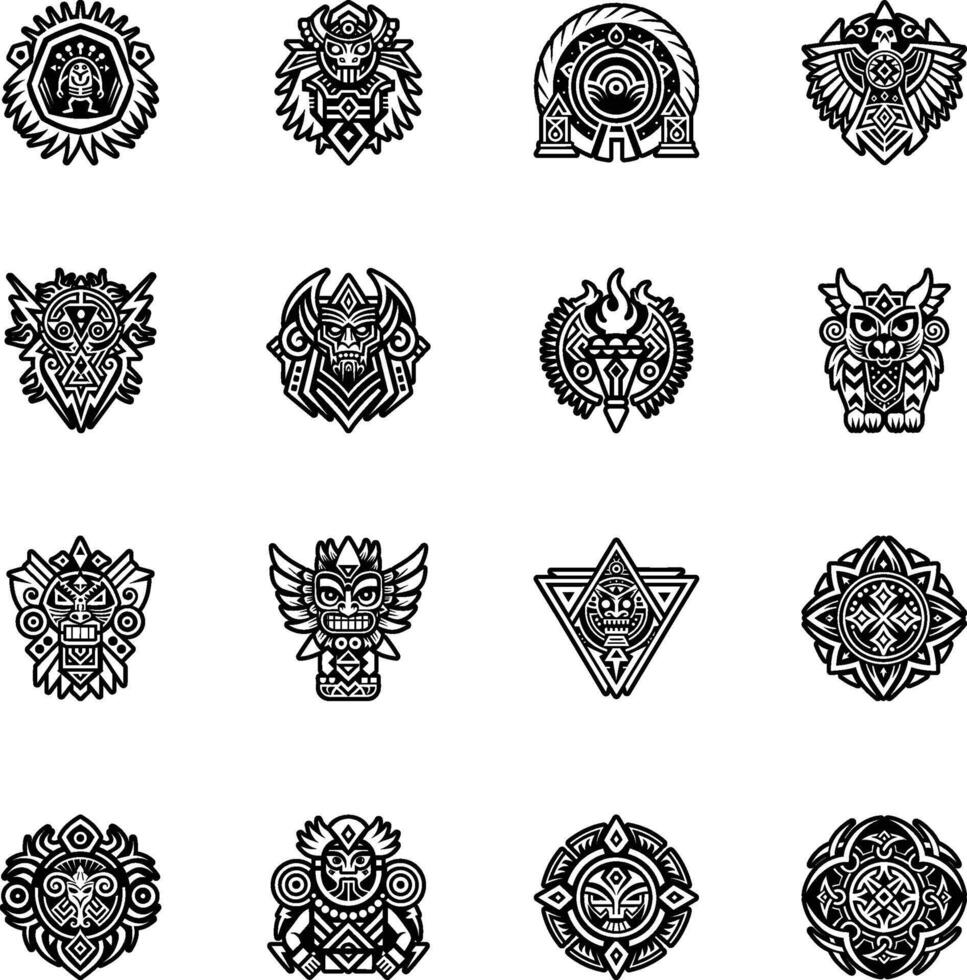 Set of tribal aztec symbols vector