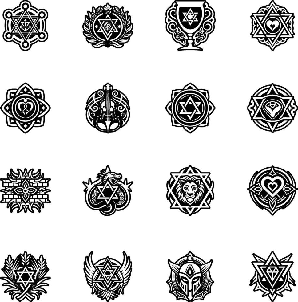 A set of black and white symbols for a game vector