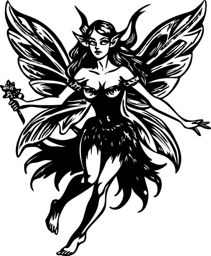Vintage style illustration showing dark fairy vector