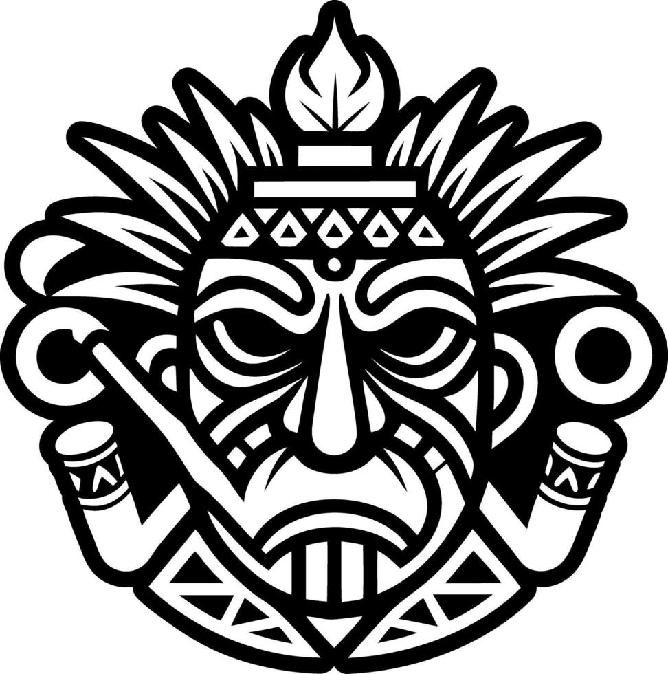 A tribal mask with a pipe in its mouth vector