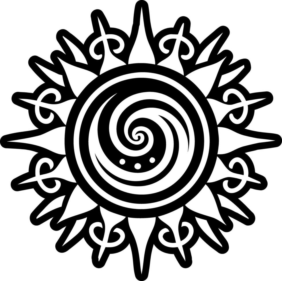 A filled style icon of sun spiral tattoo vector