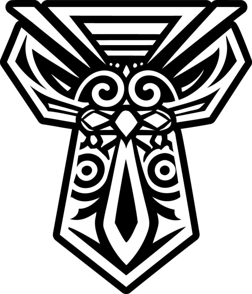A tribal style tie with a black and white design vector