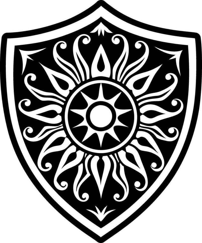 A solid style icon of sun shield symbol vector