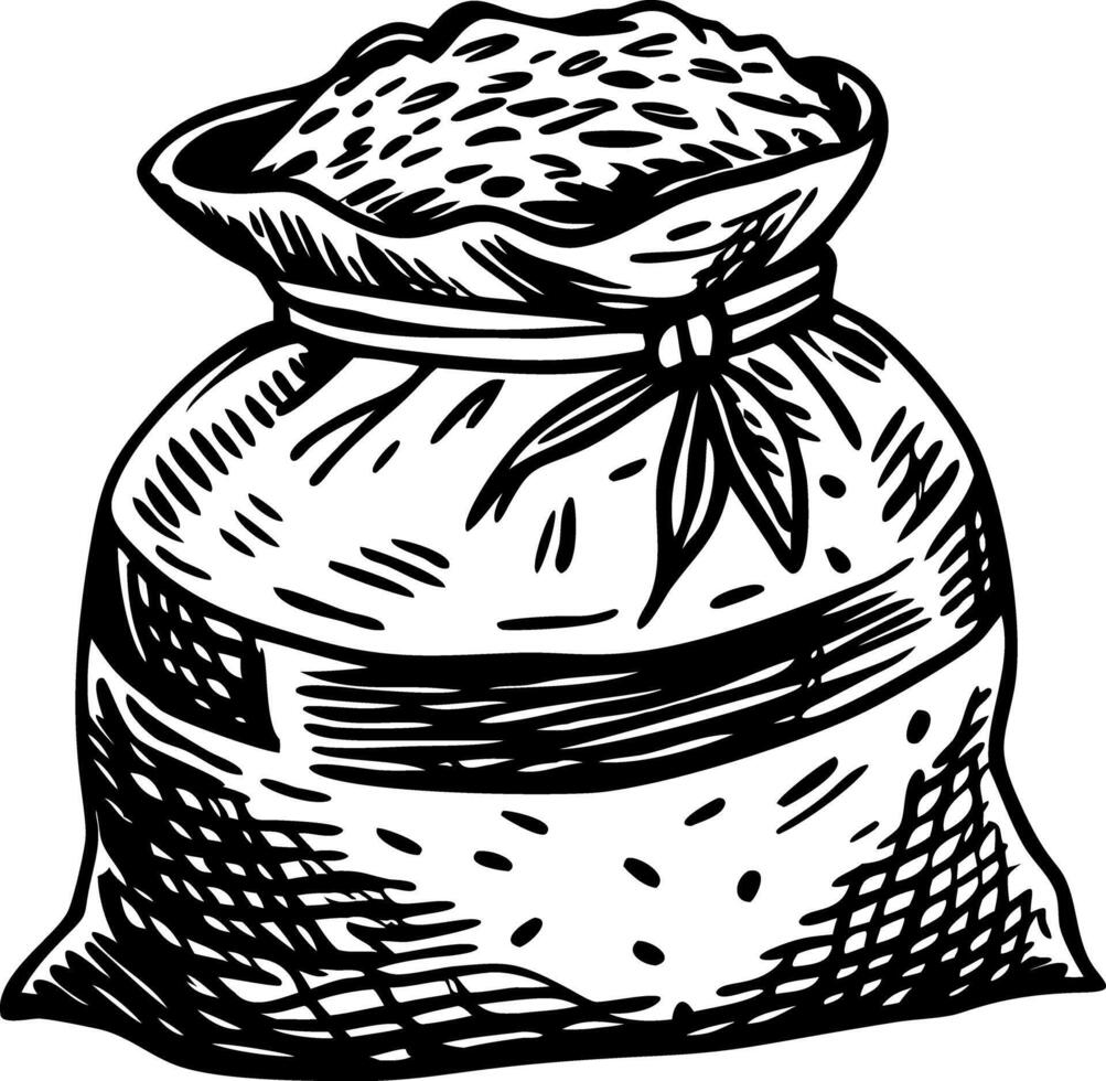 A sketchy style illustration of rice sack vector