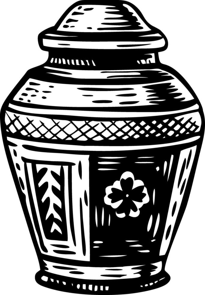 Sketchy style illustration showing funeral urn vector
