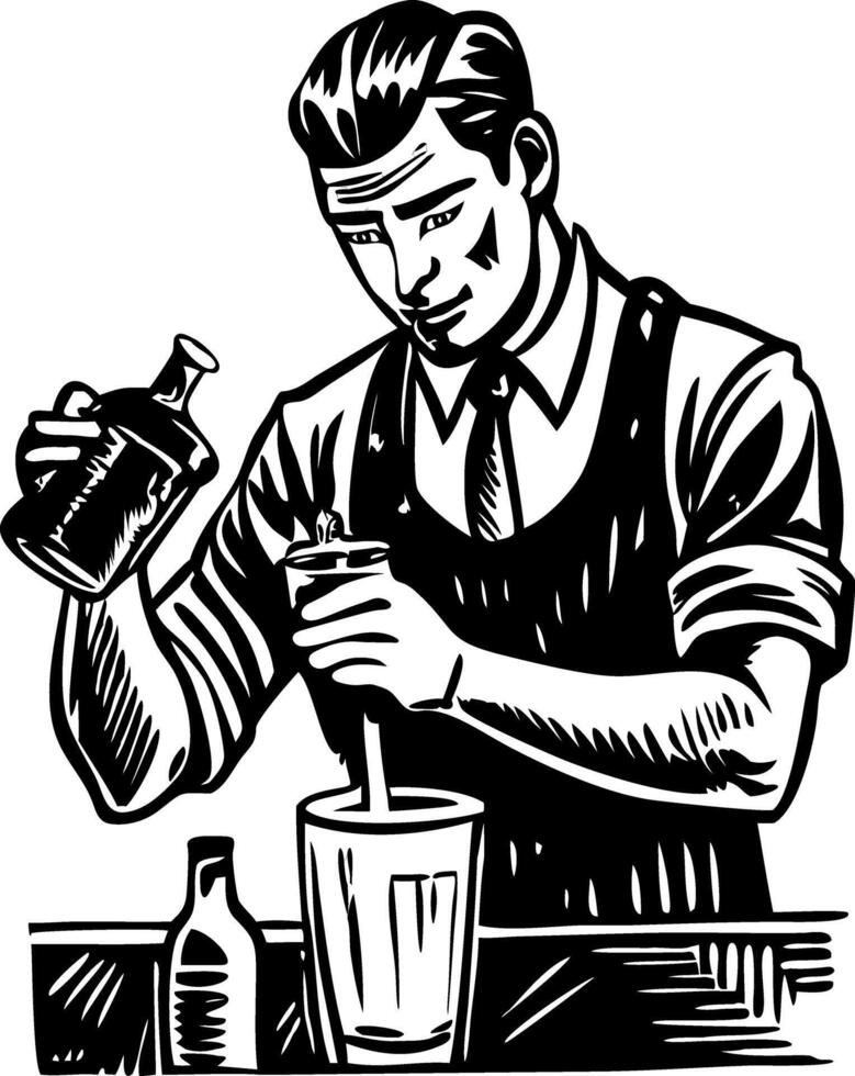A sketchy style illustration showing bartender vector