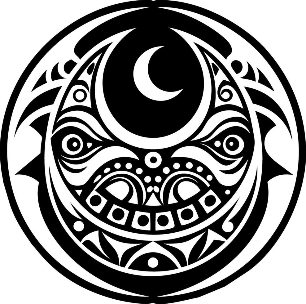 A tribal design with a crescent moon and a face vector