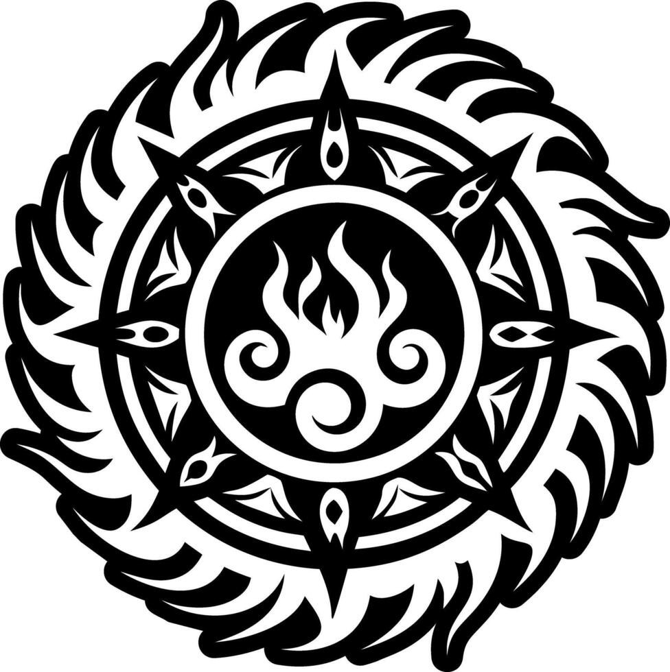 A tribal design with flames and a circle vector