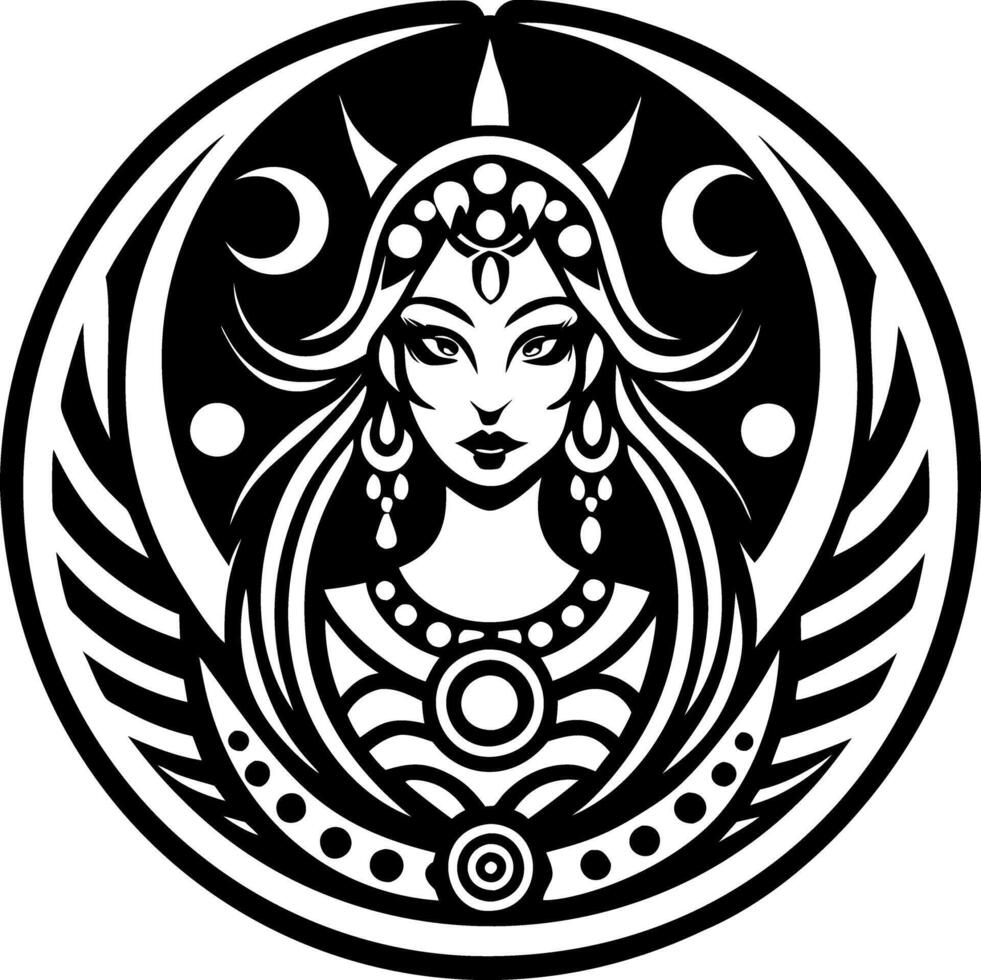 A filled style icon of moon goddess tattoo vector