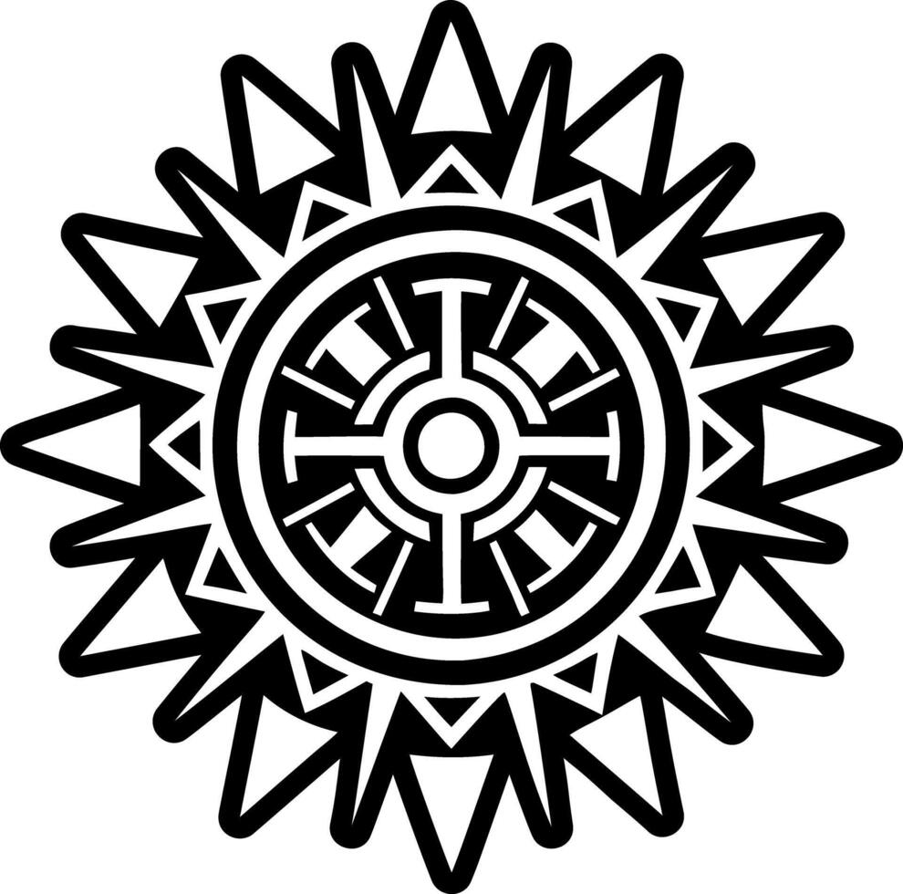 A black and white sun symbol with a tribal design vector