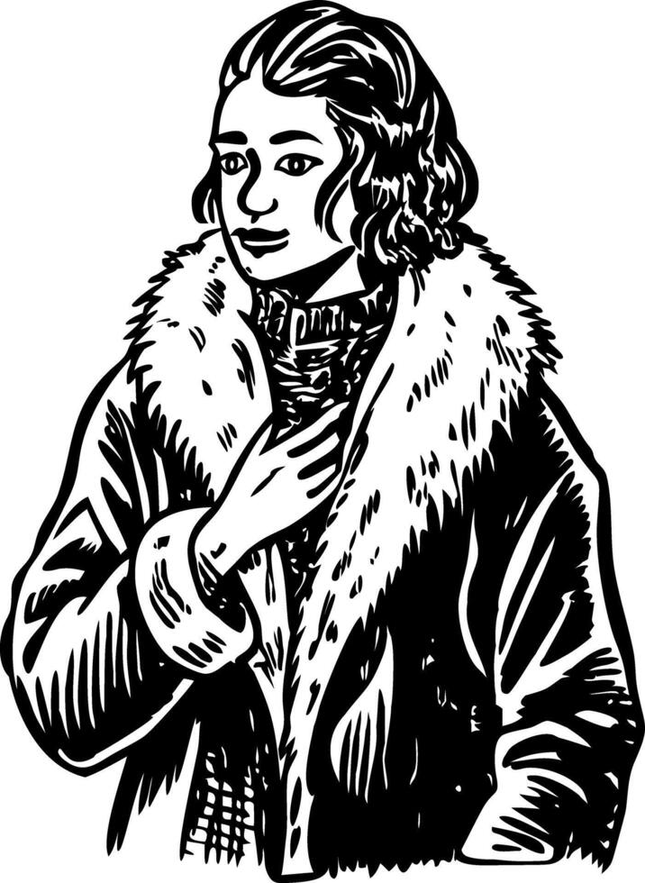 Fur coat illustration in vintage style vector