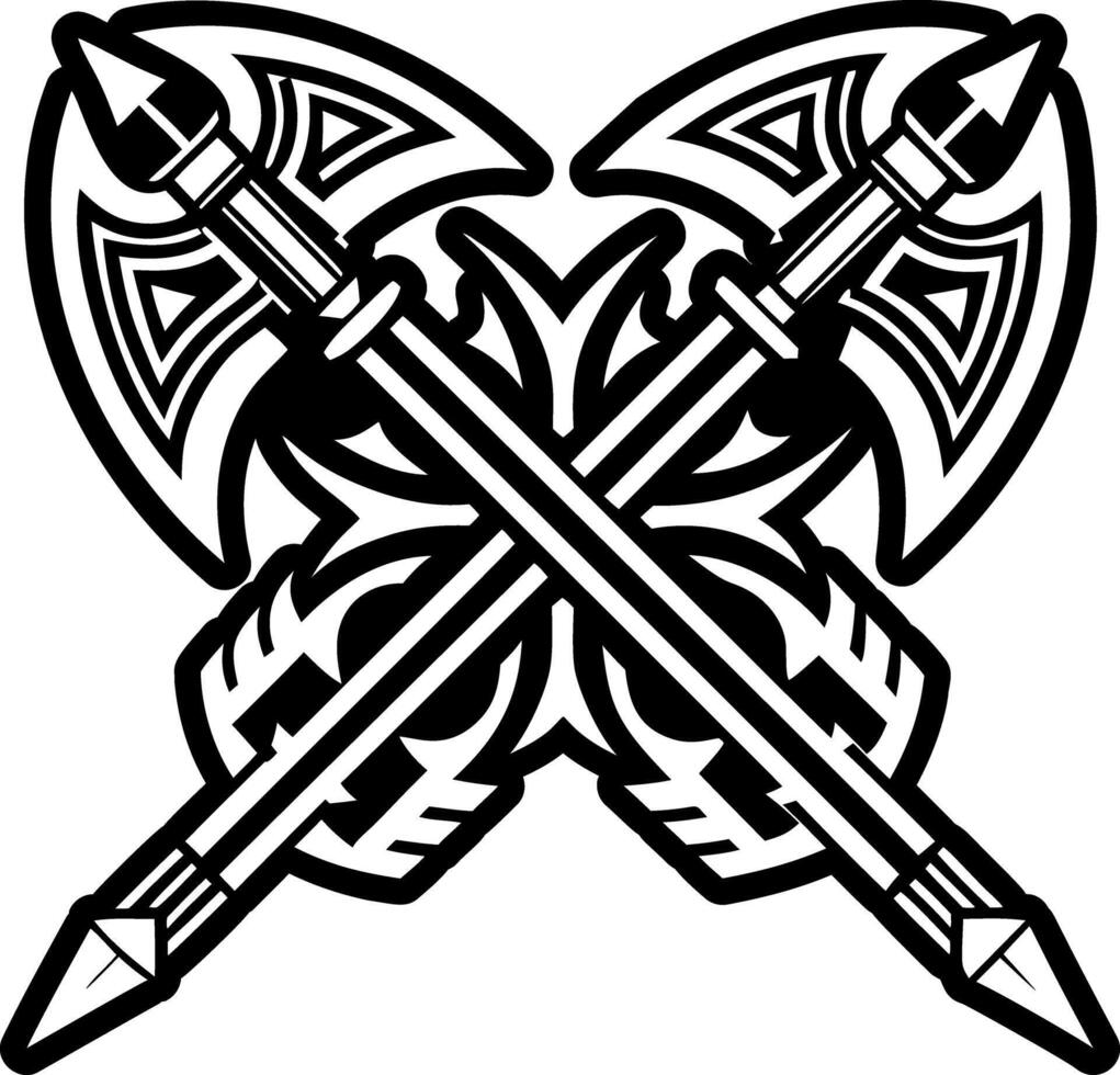 A filled style icon of crossed spear tattoo vector