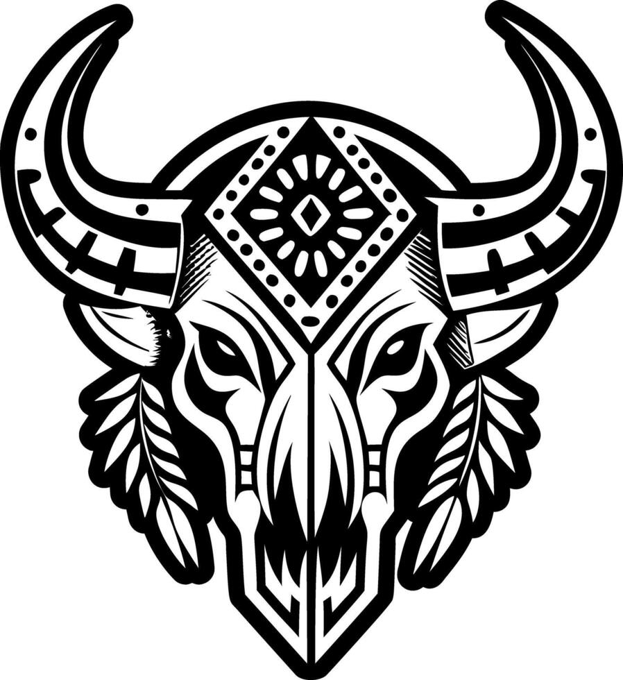 The head of a buffalo is shown in a tribal style vector