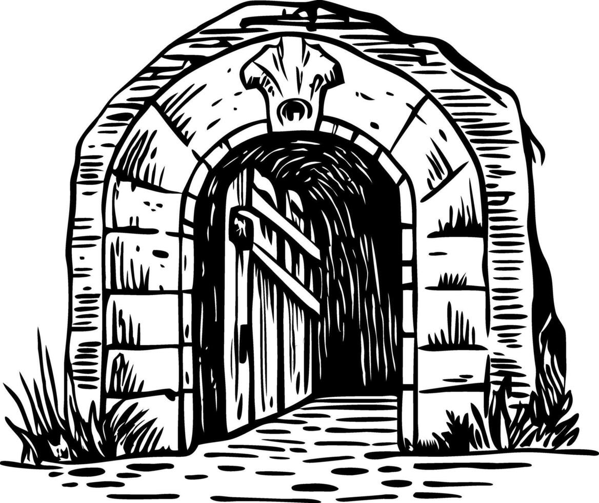 Vintage style illustration showing crypt Entrance vector