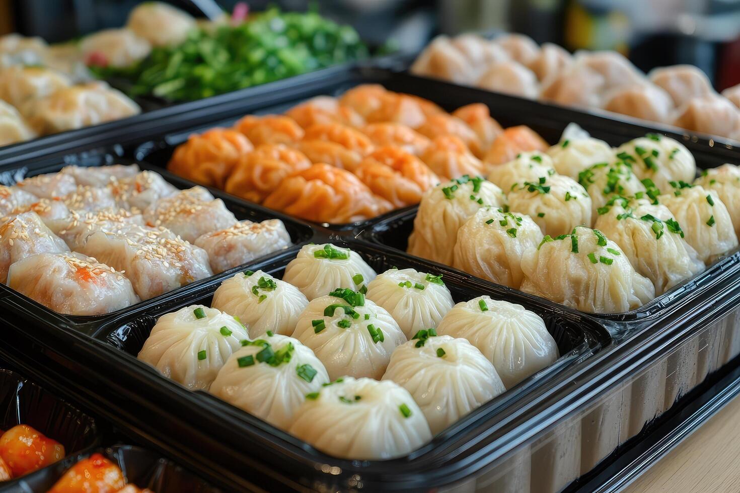 Imitation Dim Sum Tray of Plastic Dumplings and Buns photo