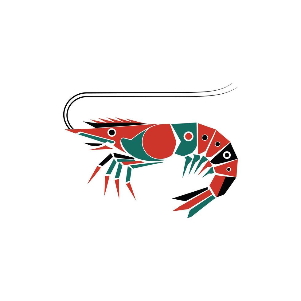 Prawn Black Red Green Silhouette vector