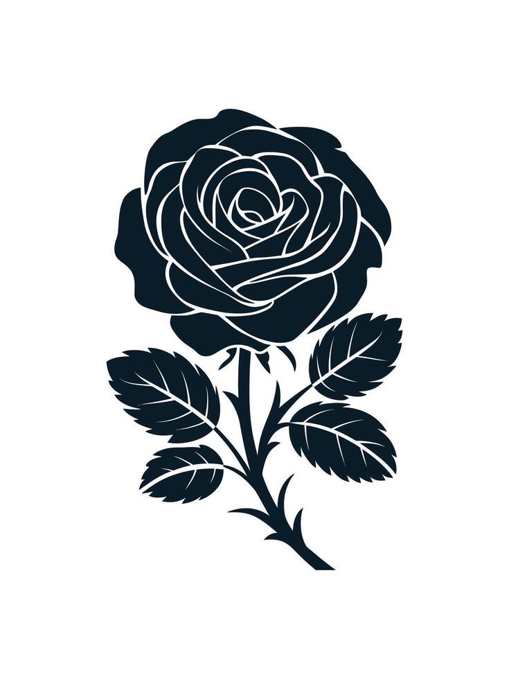 Black Colour Rose Flower Silhouette Design vector