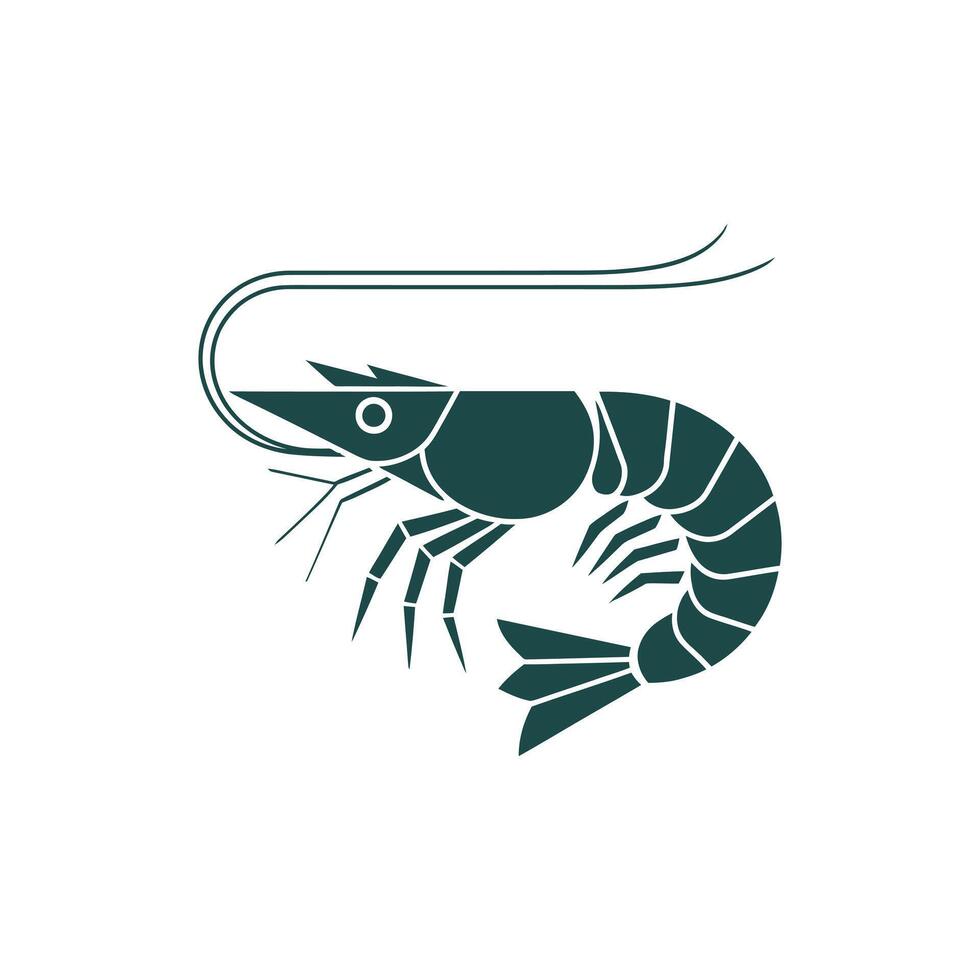 Dark Green Beautiful Prawn Silhouette Illustration vector