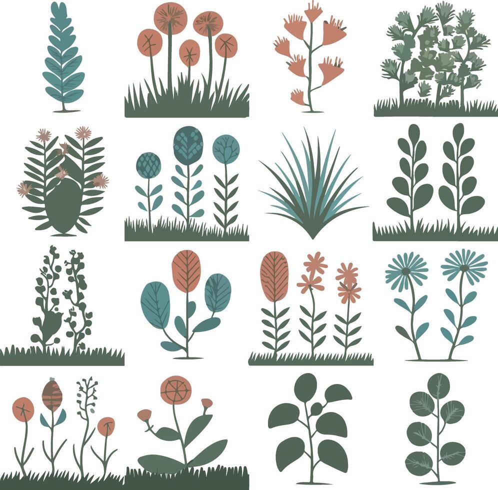 imaginative plant collection with lively shades vector