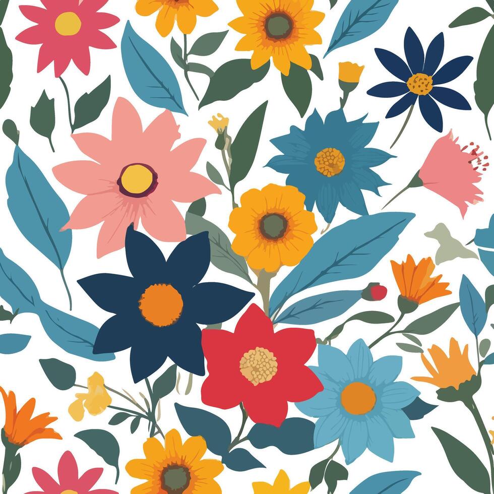 multicolor bloom artwork with leaf accents vector