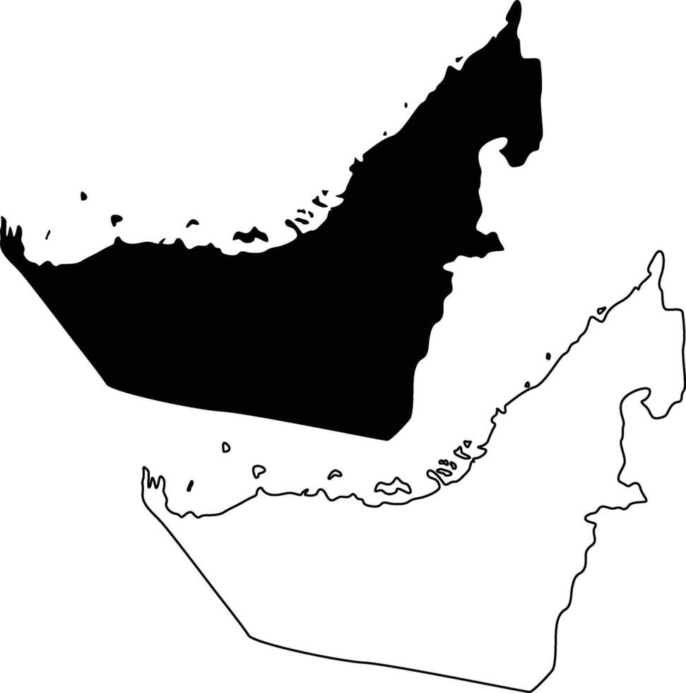 Map of United Arab Emirates Silhouette Flat and Outline Design vector