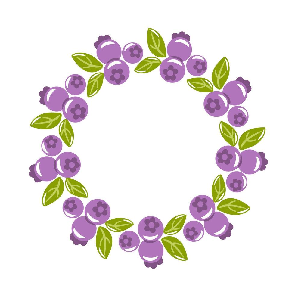 illustration features a round blueberry wreath, showcasing lush green leaves intertwined with plump, vibrant blueberries. It symbolizes freshness and nature, perfect for design projects vector