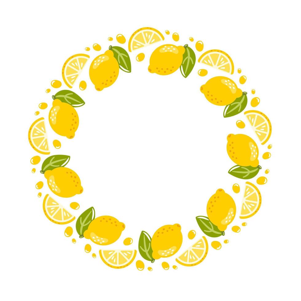 illustration of a round frame with lemon slices showing the juicy yellow flesh and rind. Perfect for any occasion or meal, it embodies the essence of summer and delicious taste. vector