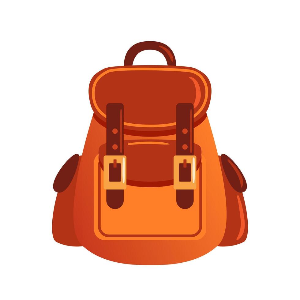 A rugged brown hiking backpack designed for outdoor adventures, featuring multiple compartments for gear storage, adjustable straps for comfort, and a durable material that withstands the elements. vector