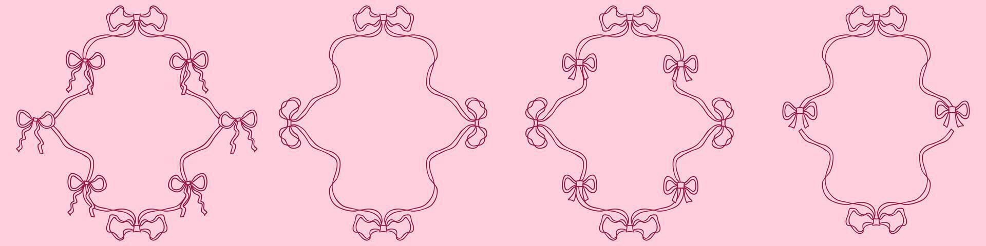 Elegant vintage style coquette ribbon frames doodle set. Perfect for label, sale, cards, invitations, stickers. Hand drawn illustration. vector