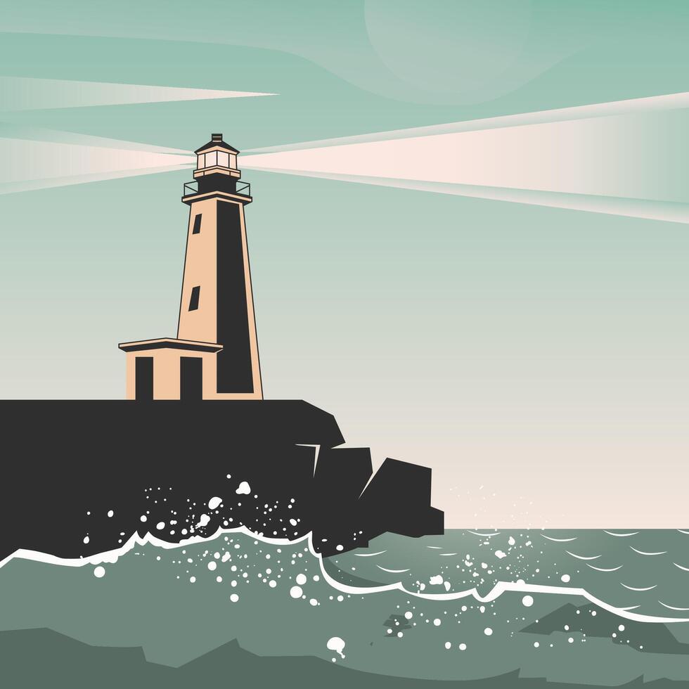 Nautical illustration of a lighthouse guiding the sea vector